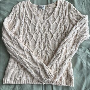 Jessica Women's Ivory Cable Knit V-Neck Sweater